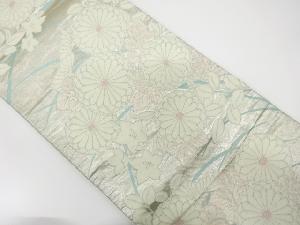 アンティーク 芝草に菊・竜胆模様織り出し袋帯(着用可)